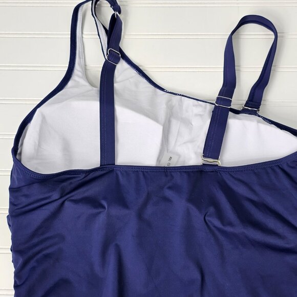 Women's Navy Blue One Shoulder Shirred One Piece Swimsuit Size 18W NWTF - Picture 7 of 15